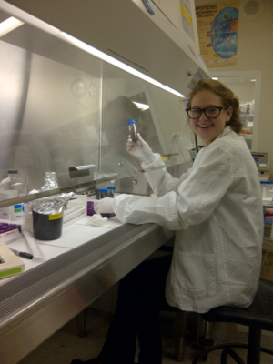 Erika Keim doing lab work; Photo @ Alex Kossik