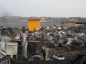 An electronic waste disposal center in Agbogbloshie, Ghana. Photo by Marlenenapoli. An electronic waste disposal center in Agbogbloshie, Ghana.