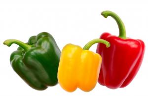 Green, yellow, and red peppers Green, yellow, and red peppers