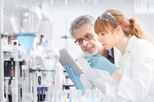 Health care researchers in a lab