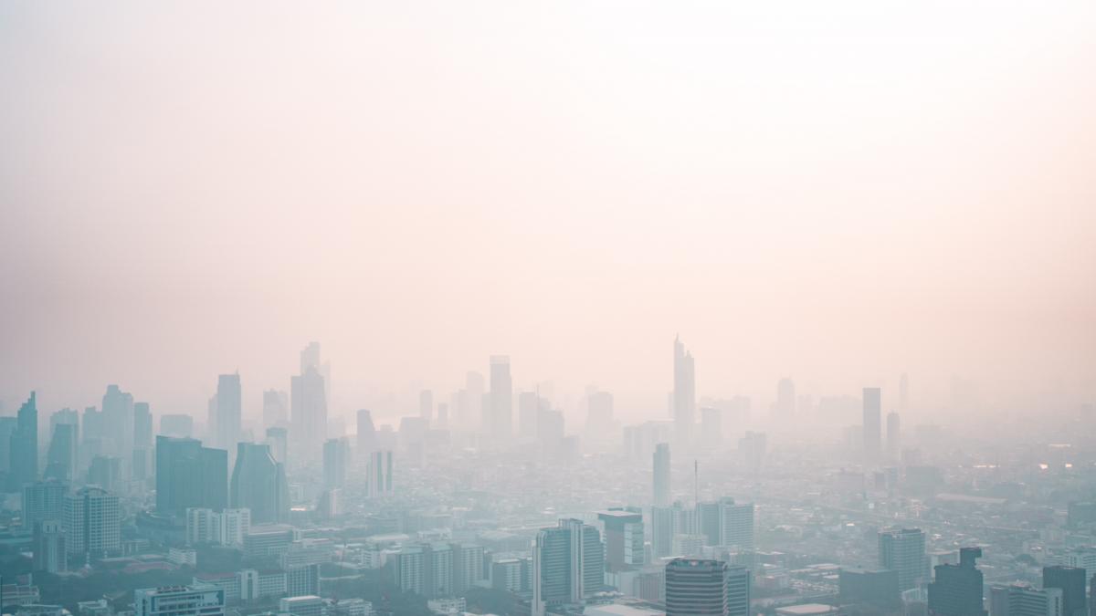 A city covered in fog