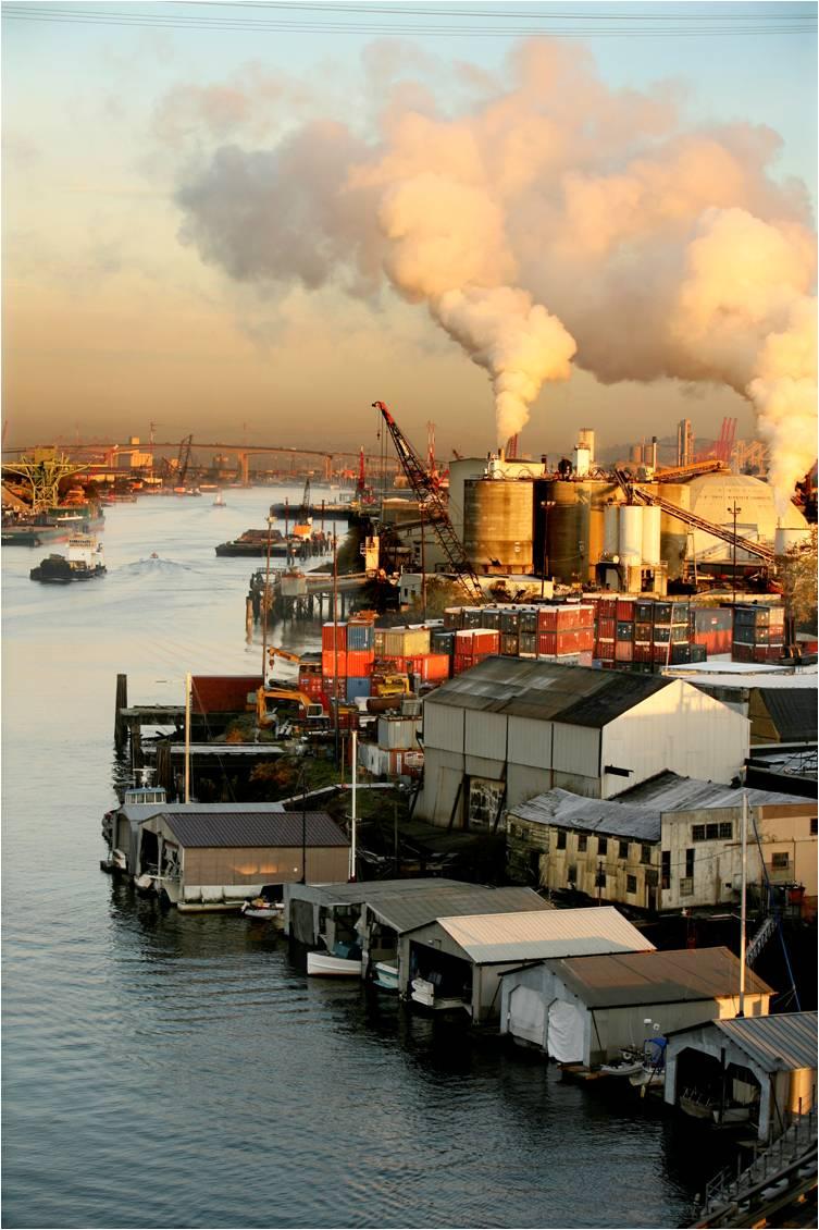 Industrial pollution over Duwamish River