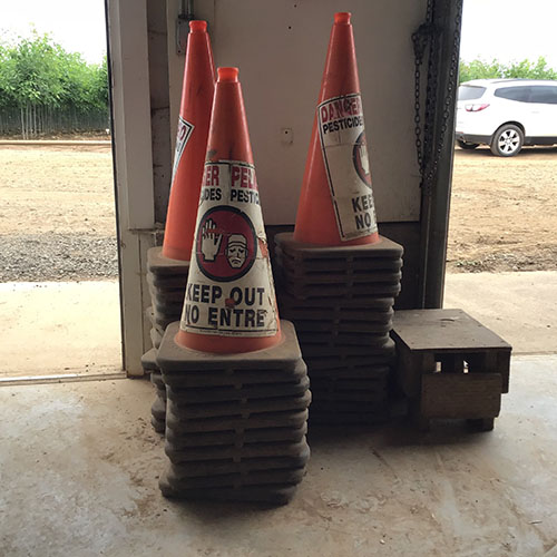Stacked cones stored in shop