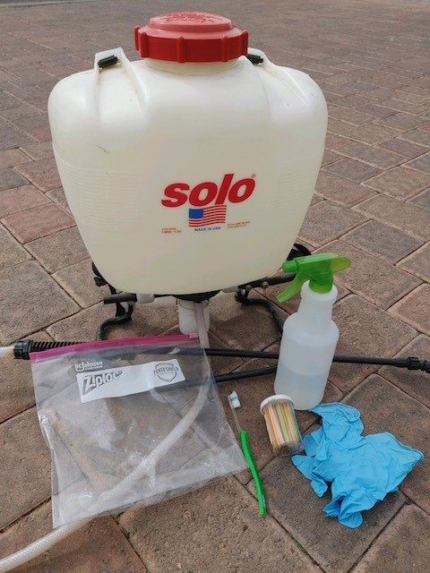 backpack sprayer and supplies