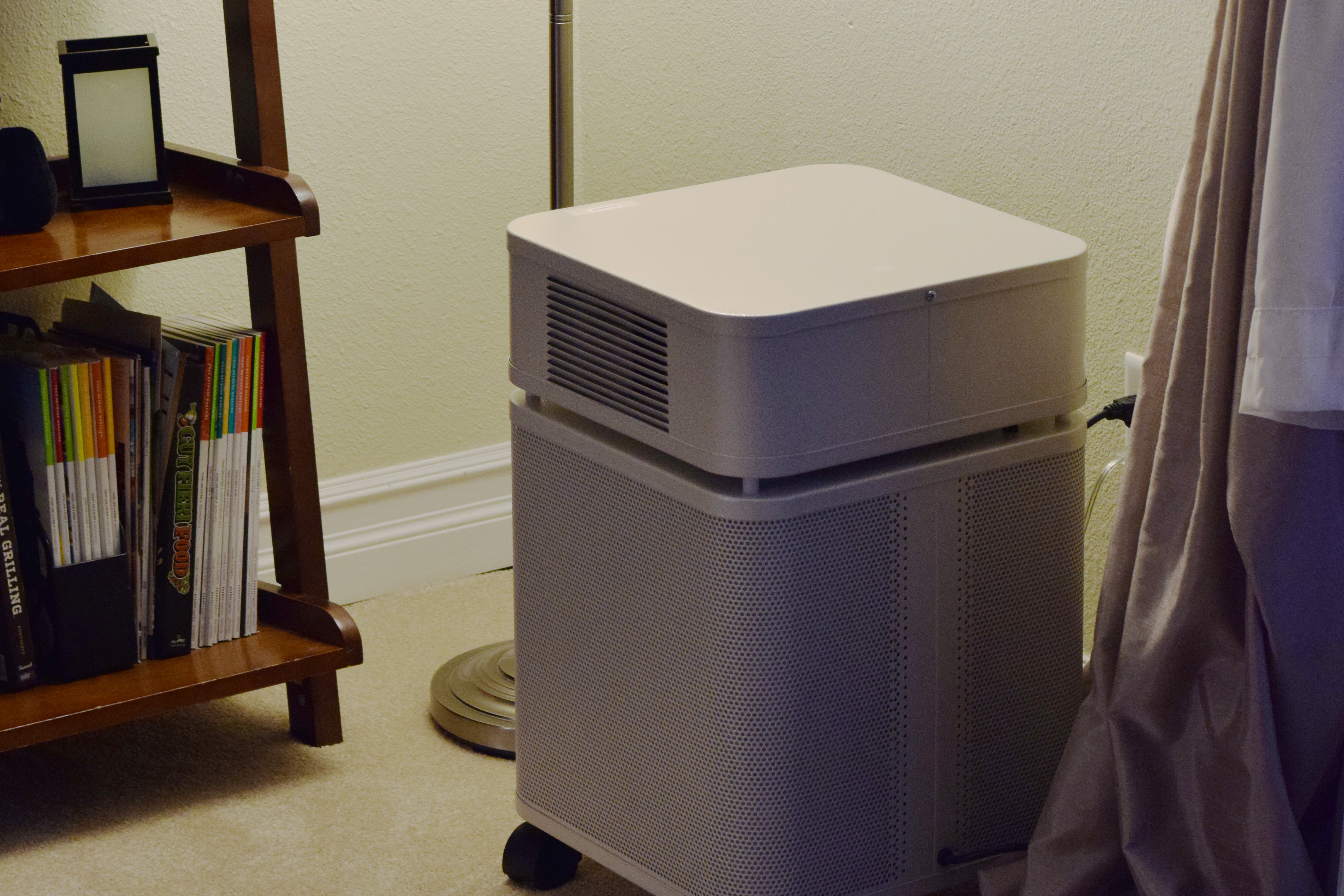 A portable HEPA air cleaner installed in a study participant’s home.