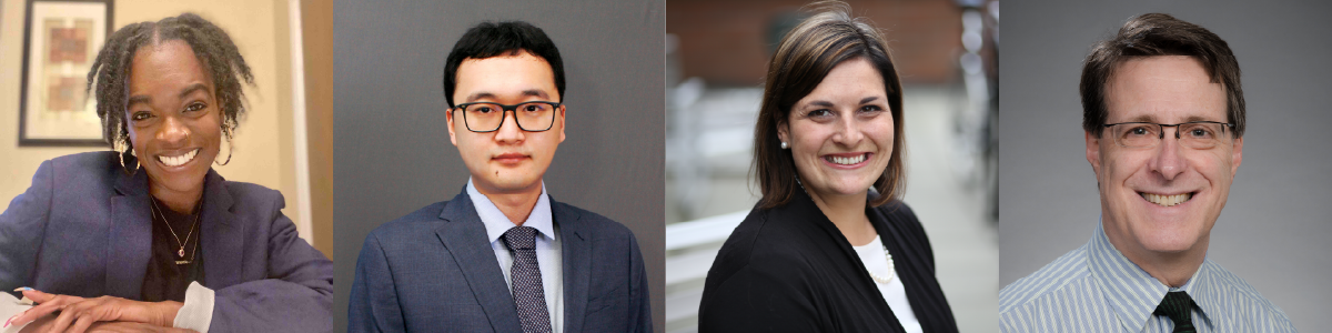 Four portraits of researchers: From left, Cassandra Jean, Jianzhao Bi, Nicole Errett, Joel Kaufman.