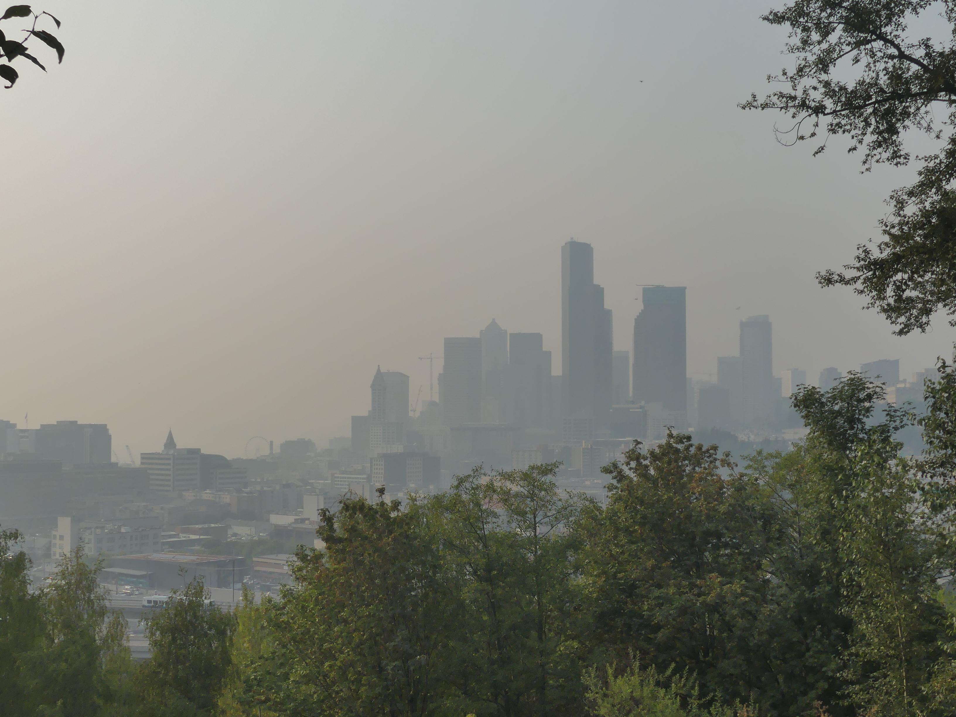 Smoke covering the Seattle skyline