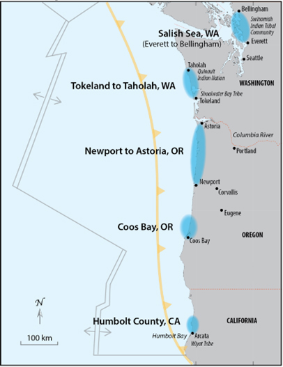 Map of Pacific Northwest coastline