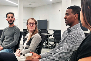 DEOHS graduates featured on the panel included (left to right) Hamzah El-Himri, Emily Zamzow, Shume Merid and Fanny Silverio Gonzales. Photo: Jolayne Houtz