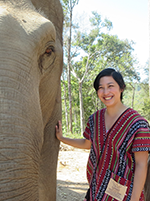 Sara Mar standing with an elephant.  Photo courtesy of Sara Mar.