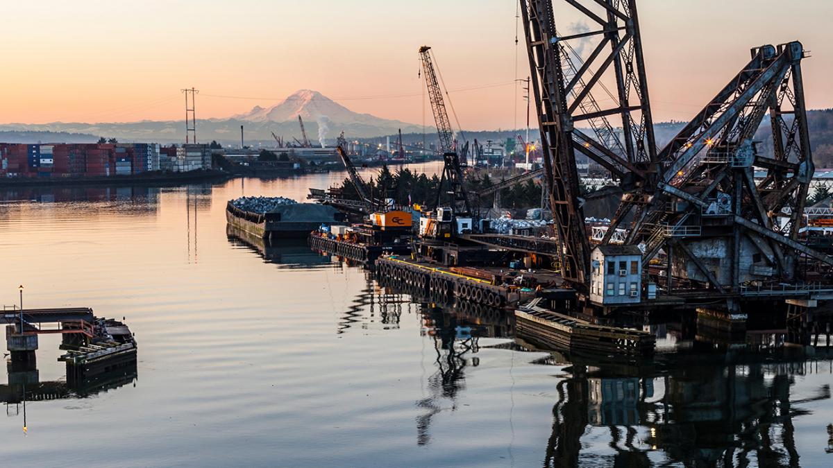 Duwamish river with Mt. Rainier in the background.