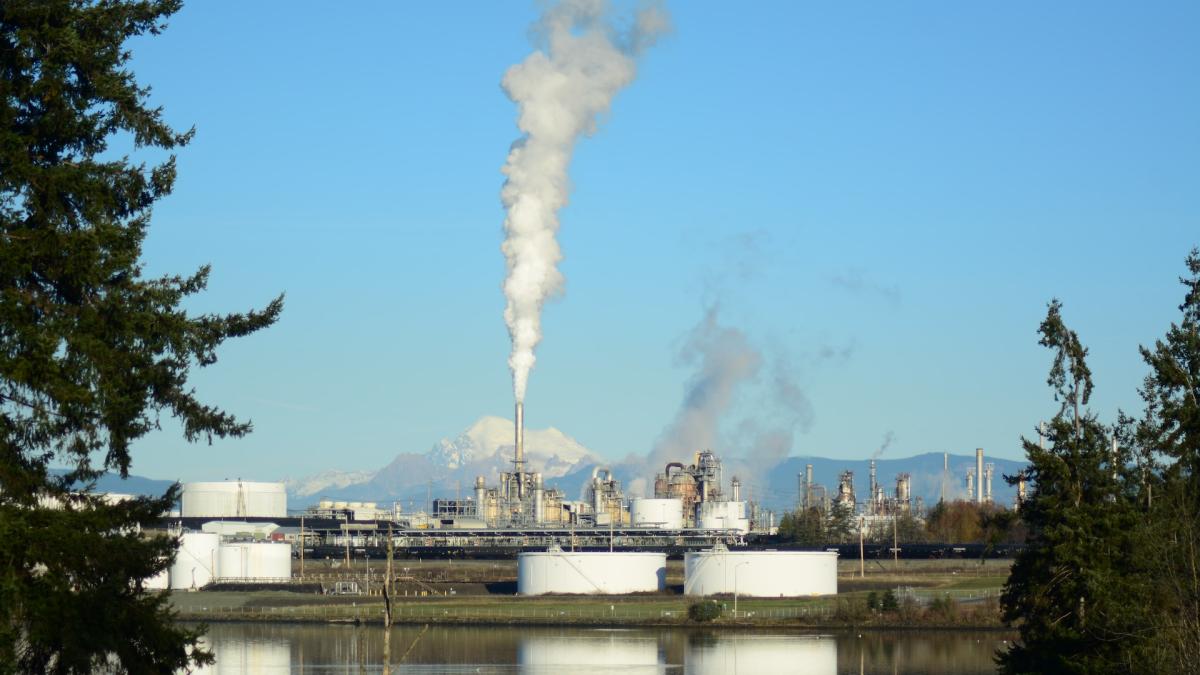 Oil Refinery in Anacortes WA with Mt Baker in the background.