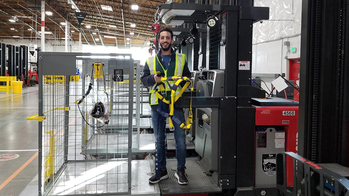 DEOHS graduate Hamzah El-Himri on the job as a site safety manager at Amazon. Photo: Courtesy of El-Himri.