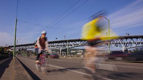 Bikers on a bridge