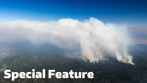 picture of wildfire smoke with the words 'special feature' over it