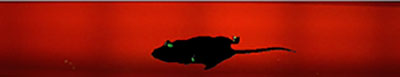 The sillouette of a mouse as seen from below shows up on a red background. 